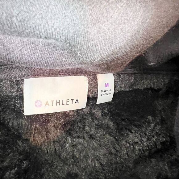 Athleta Fleece Sherpa Hoodie Womens Medium Black Hooded Full Zip Thumbholes - Picture 5 of 12